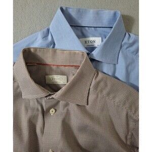 Eton Contemporary Fit Dress Shirt Mens 15.5 (39) Red White Blue Check Lot of 2